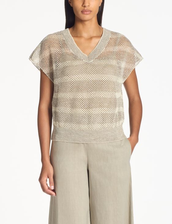 TAUPE GESTREEPTE TRUI